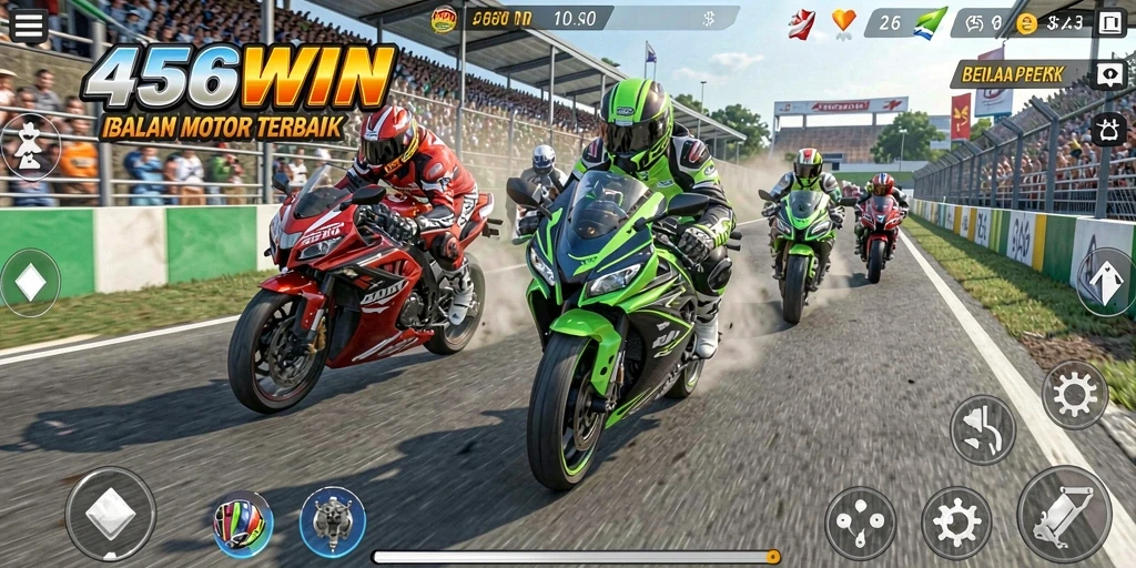 Screenshot gameplay 456WIN dengan aksi balap motor yang seru dan mendebarkan.