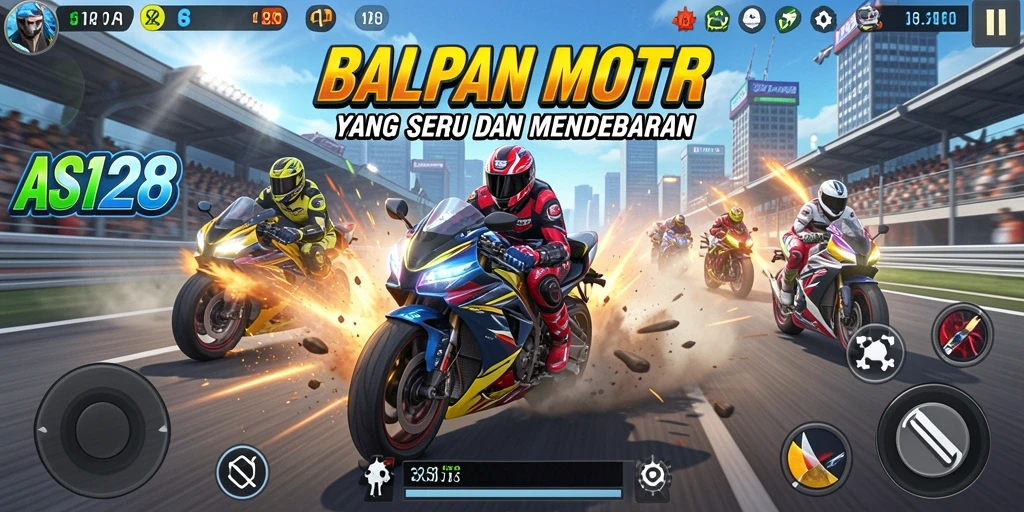 Tampilan gameplay seru dalam ASIA128 dengan aksi balapan motor yang mendebarkan.