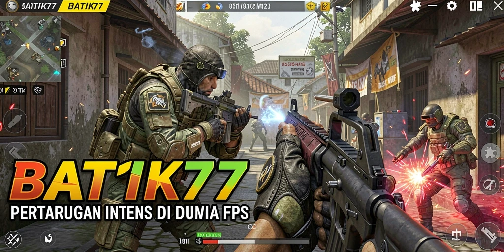 Screenshot menunjukkan aksi intens gameplay FPS BATIK77.