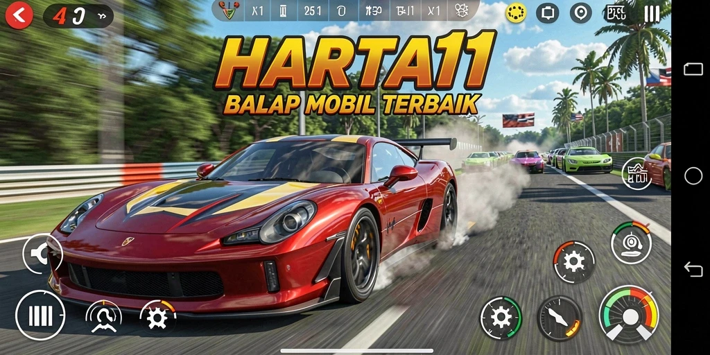 Screenshot HARTA11 menampilkan aksi balap mobil yang mendebarkan dan grafis yang menawan.