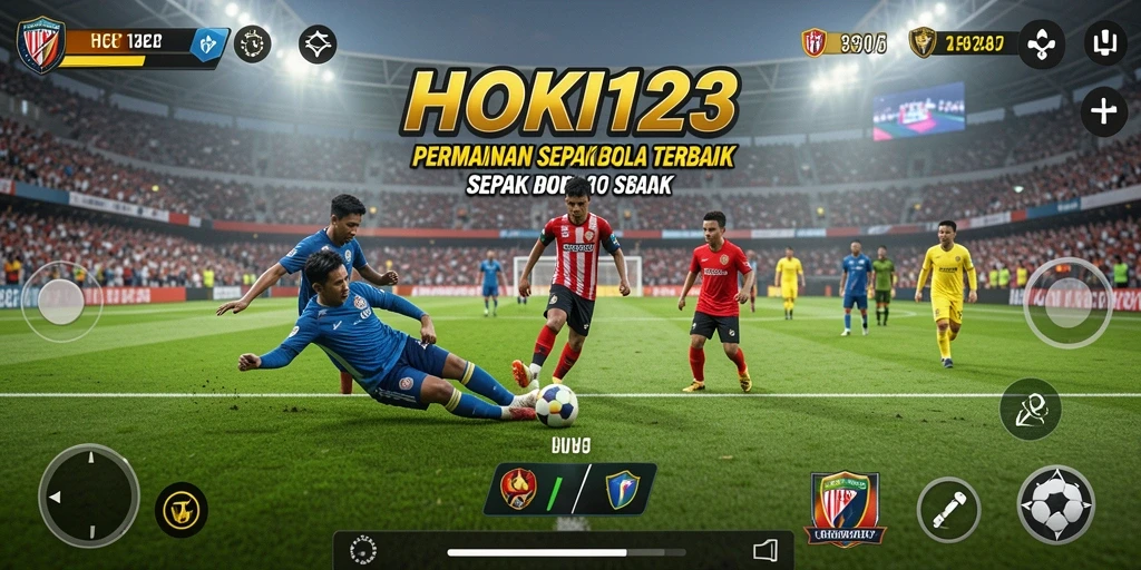 Tampilan gameplay HOKI123 saat pertandingan sepak bola berlangsung.