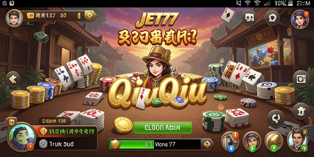 Tampilan gameplay seru dalam JET77 saat bermain QiuQiu.