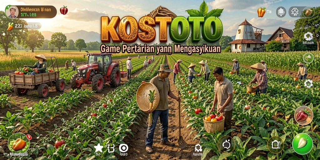 Tampilan gameplay KOSTOTO dengan aktivitas pertanian yang seru.