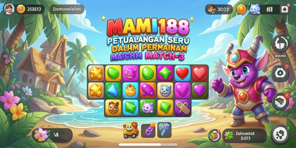 Tampilan permainan Match-3 yang menarik dan penuh warna.