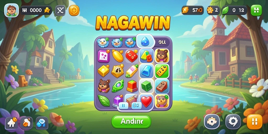 Tangkapan layar gameplay NAGAWIN dengan aksi seru mencocokkan item.