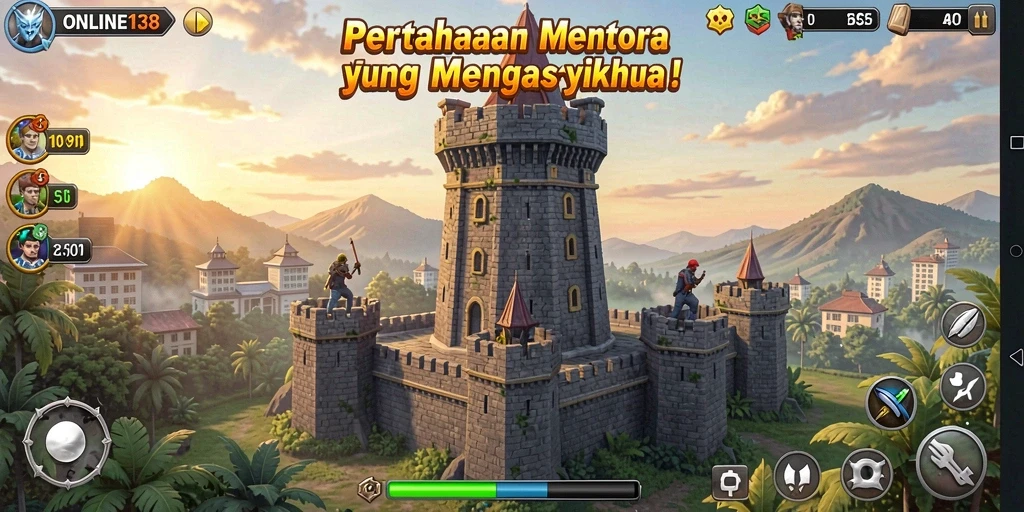 Tampilan gameplay menara pertahanan yang dinamis dan strategis.