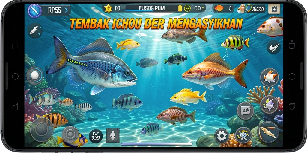 Screenshot gameplay seru dari RP55 saat menembak ikan.