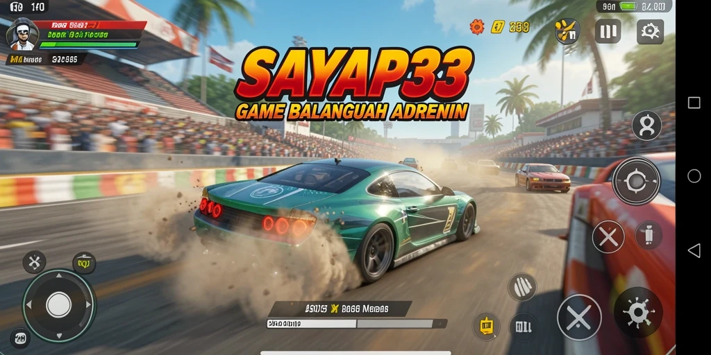 Tampilan gameplay balapan yang mendebarkan di SAYAP33.