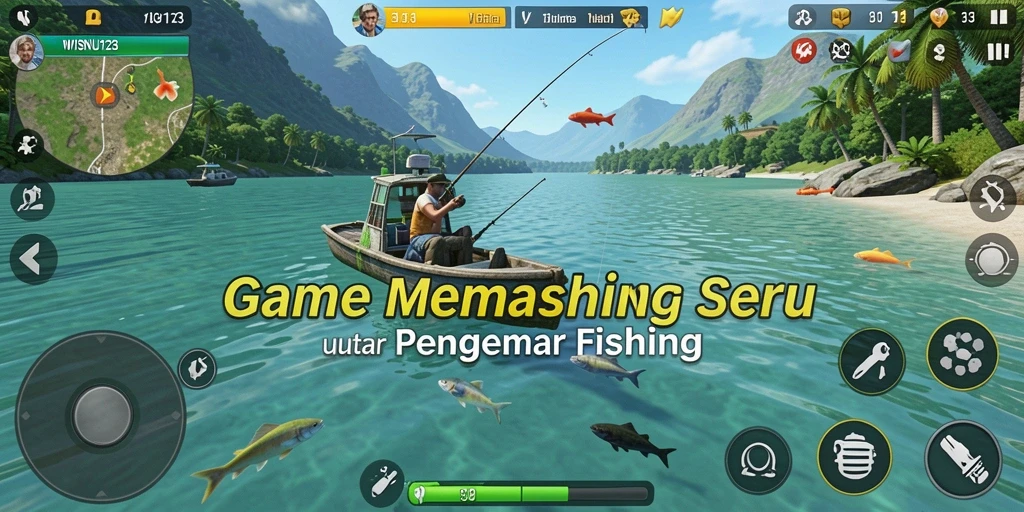 Screenshot gameplay WISNU123 menampilkan pengalaman memancing yang menakjubkan.
